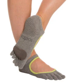Toesox Plie Full-Toe Yoga & Grip Socks Heather Grey/Limeaid