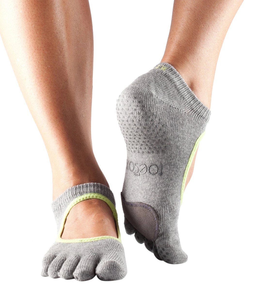 Toesox Plie Full-Toe Yoga & Grip Socks Heather Grey/Limeaid 2 Toesox Plie Full-Toe Yoga & Grip Socks Heather Grey/Limeaid - Image 2