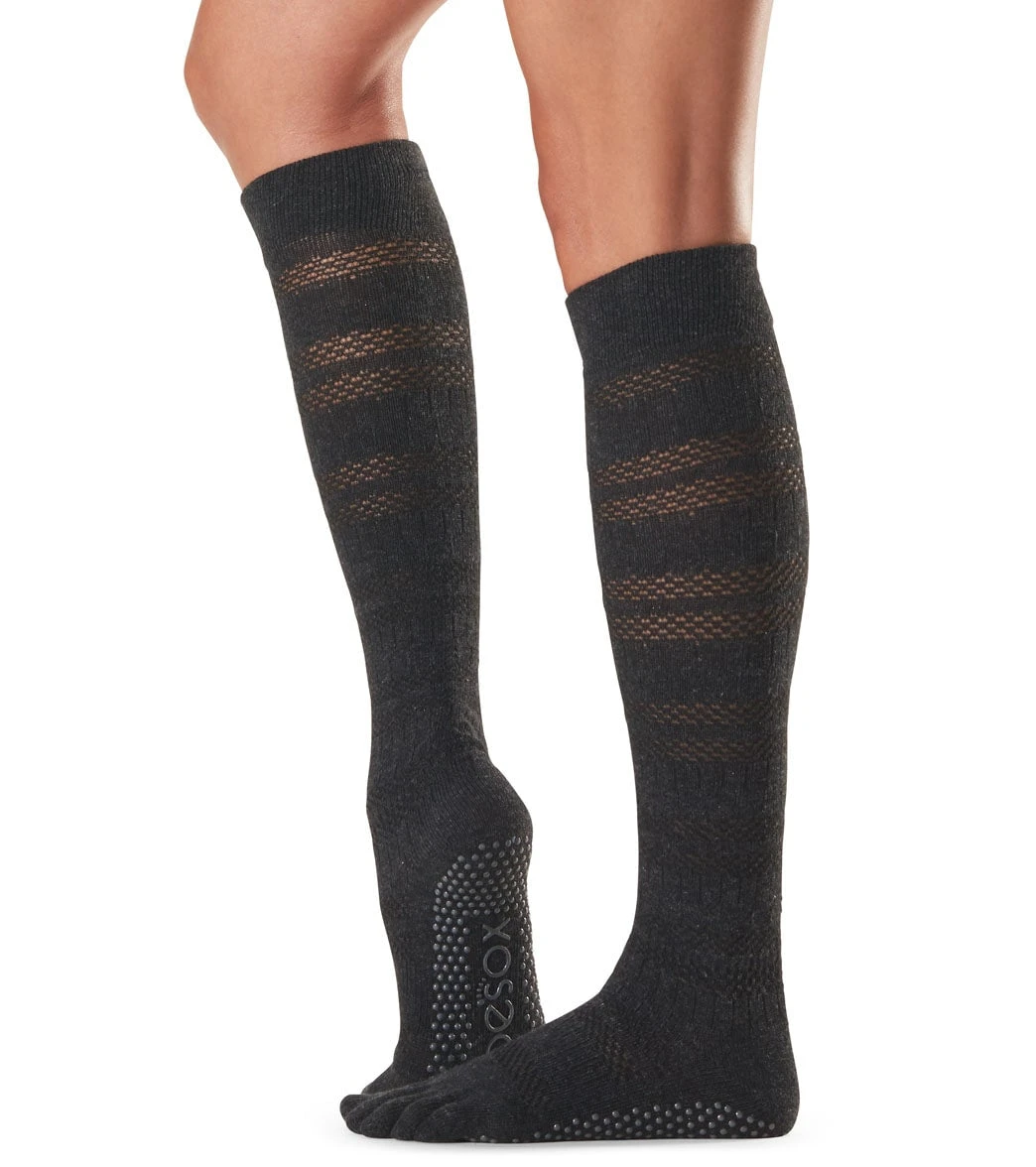 Toesox Knee High Scrunch Full-Toe Yoga Grip Socks Merci 1 Toesox Knee High Scrunch Full-Toe Yoga Grip Socks Merci