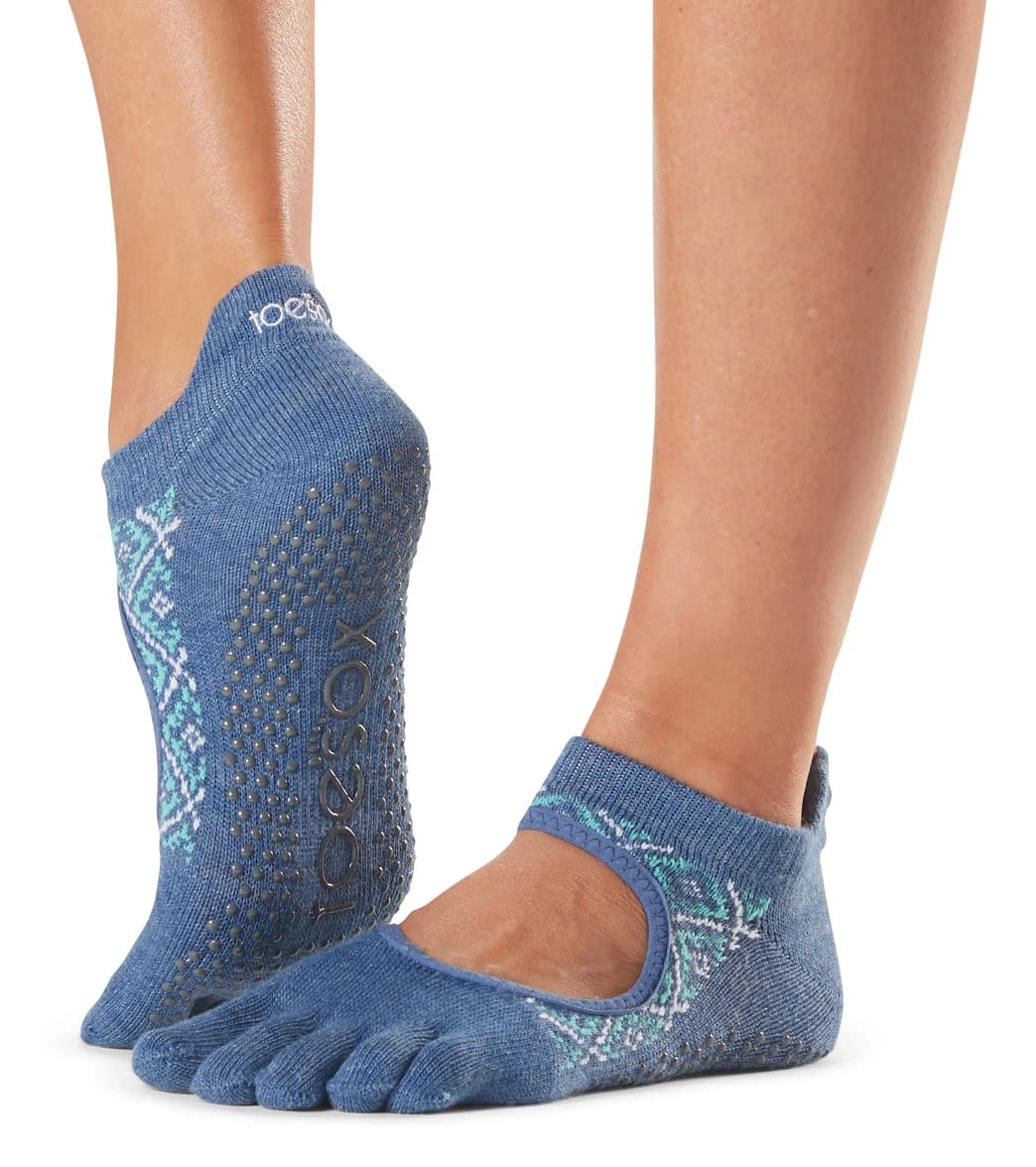 Toesox Bellarina Full-Toe Yoga Grip Socks Baja Blue 2 Toesox Bellarina Full-Toe Yoga Grip Socks Baja Blue - Image 2