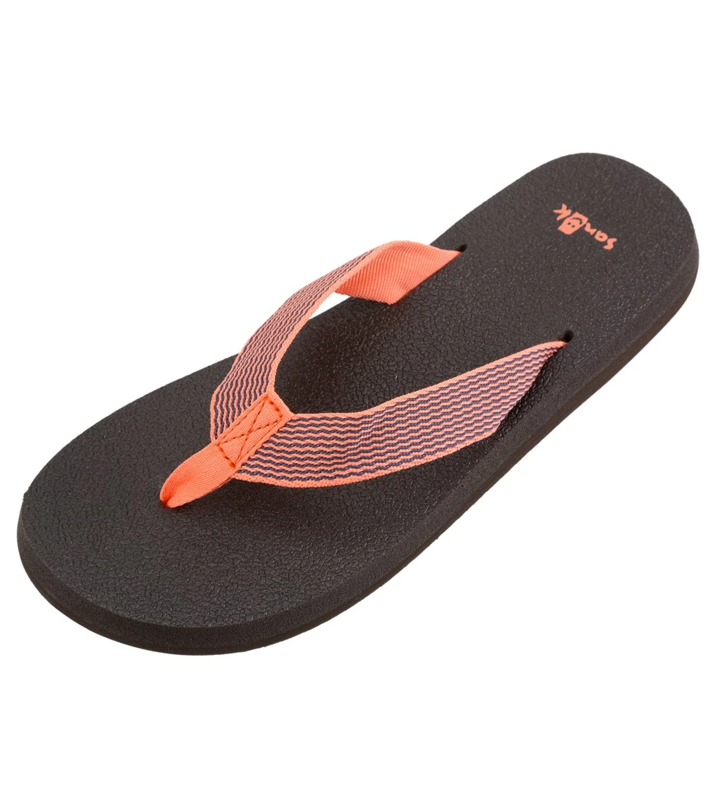 Sanuk Women's Yoga Mat Webbing Flip Flop Hot Coral/Slate Blue 4 Sanuk Women's Yoga Mat Webbing Flip Flop Hot Coral/Slate Blue - Image 4