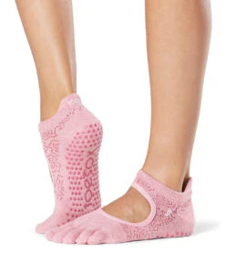 Toesox Organic Bellarina Grip Full Toe Socks Azalea
