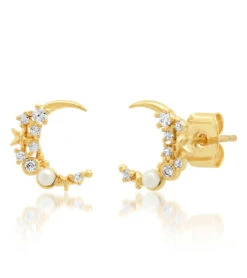 TAI Jewelry Star Moon CZ Pearl Studs