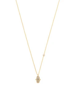TAI Jewelry Simple Chain Necklace With CZ Hamsa Charm And CZ Accent Gold