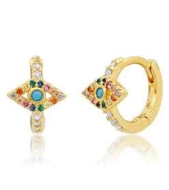 TAI Jewelry Rainbow Pave Evil Eye Huggies Gold