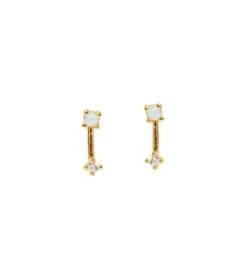 TAI Jewelry Opal Stick Studs With CZ Accents Gold