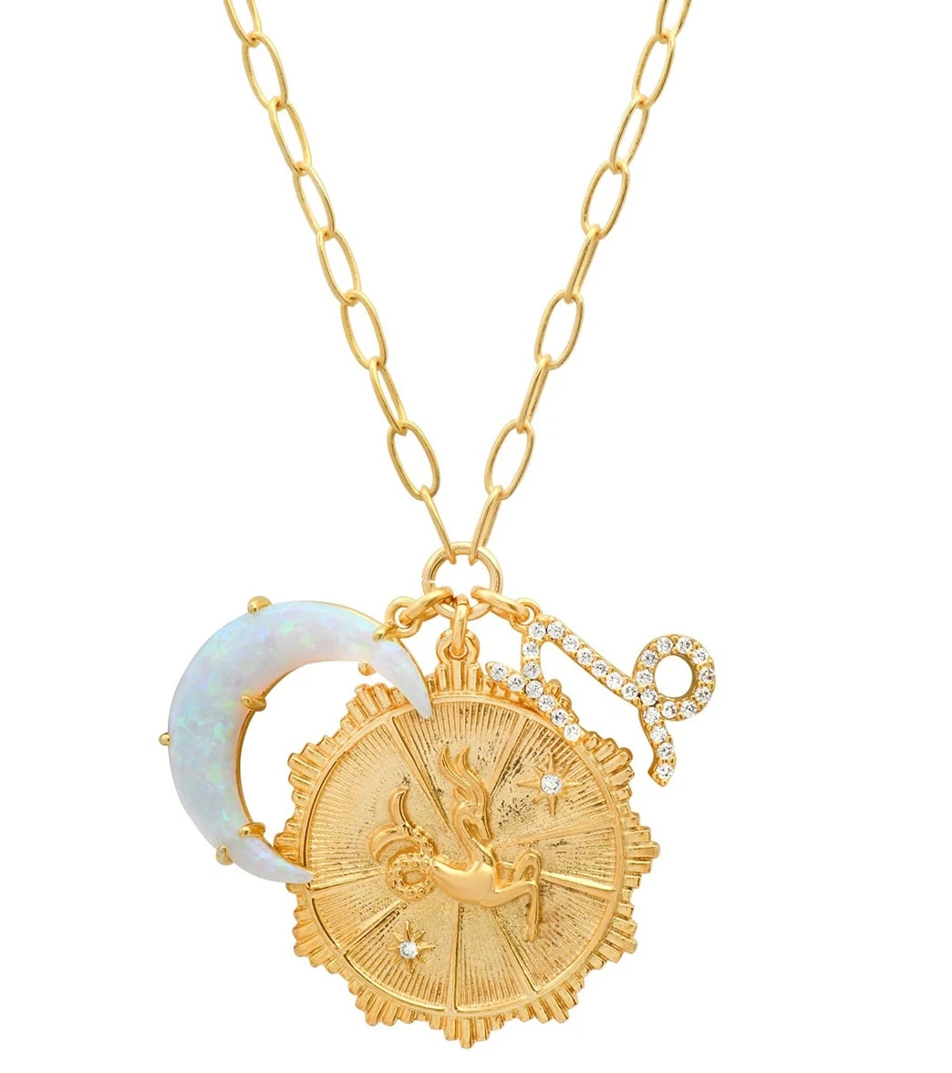 TAI Jewelry Zodiac Coin Necklace With Opal Moon Charm 9 TAI Jewelry Zodiac Coin Necklace With Opal Moon Charm - Image 9