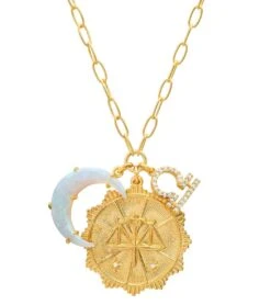 TAI Jewelry Zodiac Coin Necklace With Opal Moon Charm