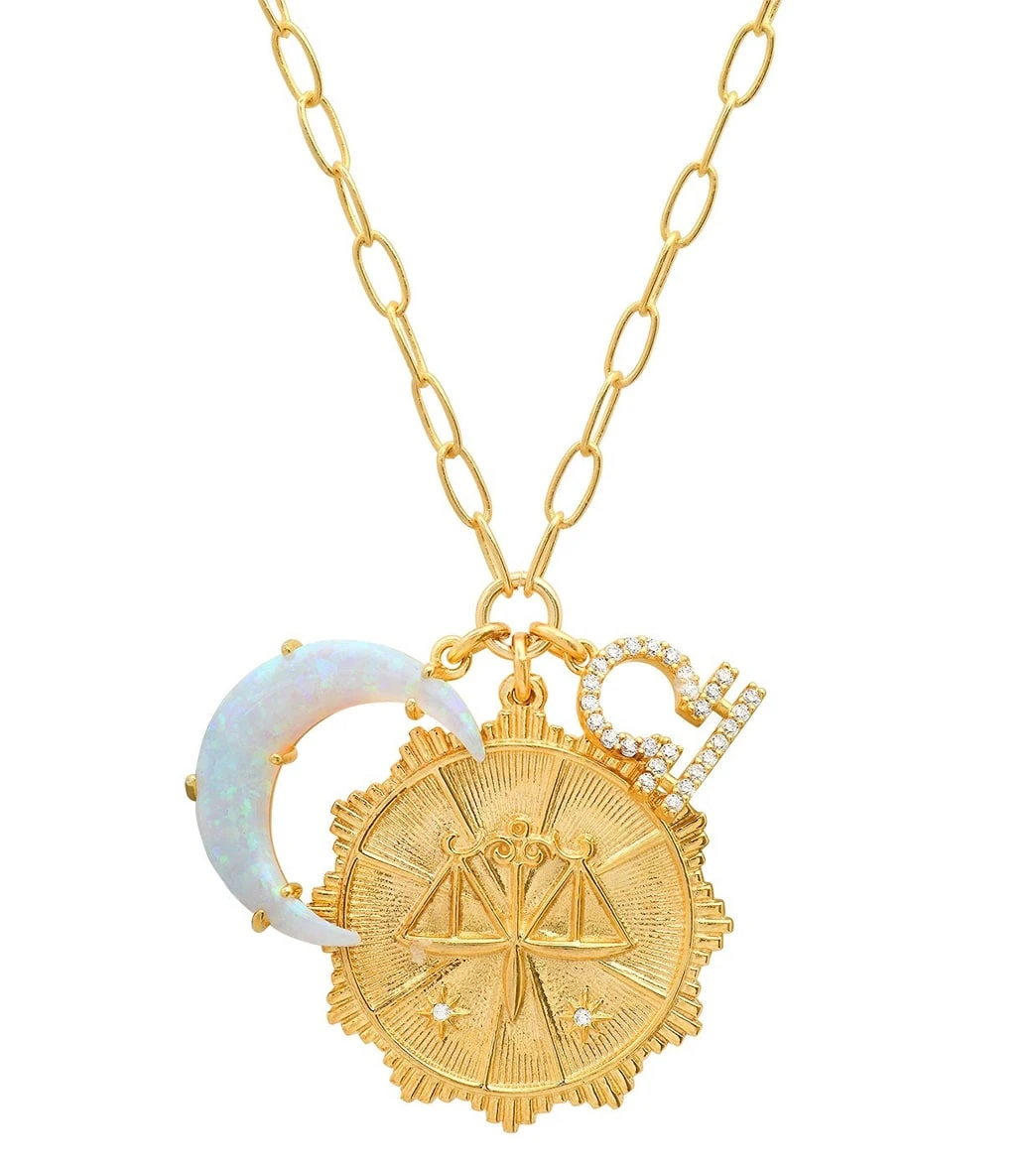 TAI Jewelry Zodiac Coin Necklace With Opal Moon Charm 1 TAI Jewelry Zodiac Coin Necklace With Opal Moon Charm