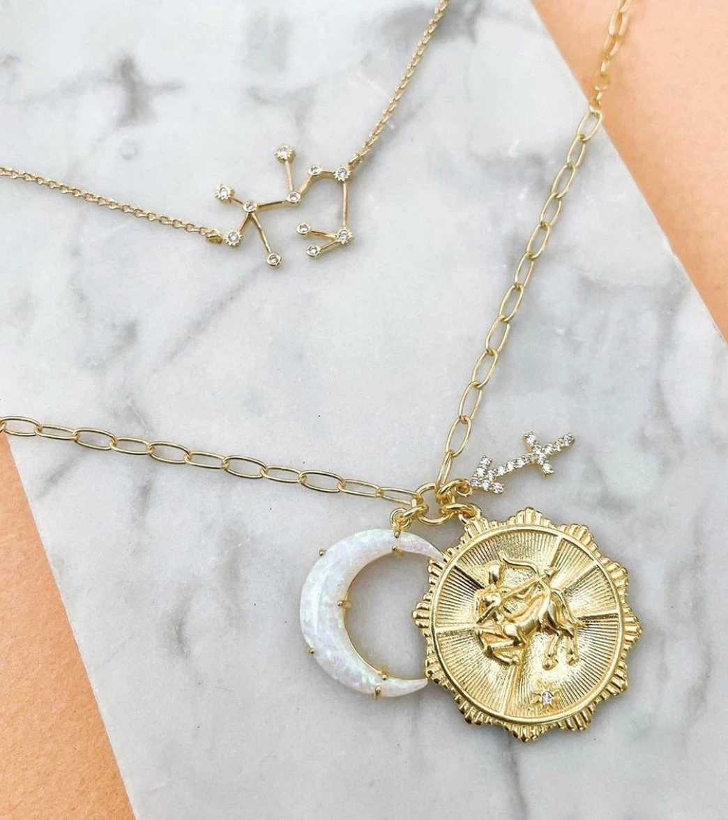 TAI Jewelry Zodiac Coin Necklace With Opal Moon Charm 6 TAI Jewelry Zodiac Coin Necklace With Opal Moon Charm - Image 6