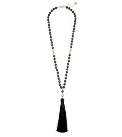 Zenzii Matte Beaded Necklace With Tassel Black