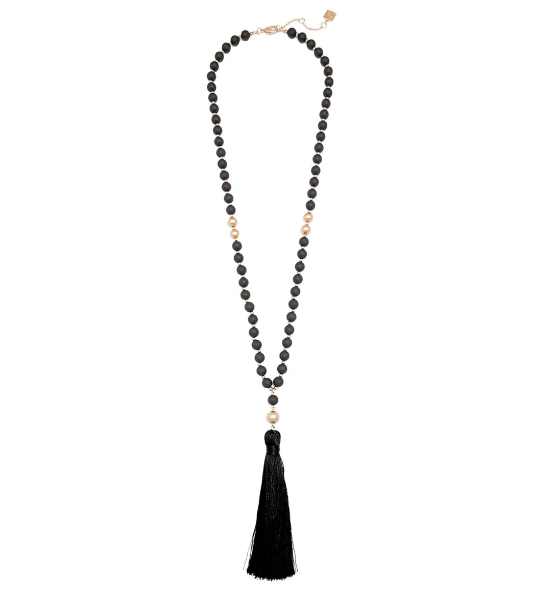 Zenzii Matte Beaded Necklace With Tassel Black 1 Zenzii Matte Beaded Necklace With Tassel Black