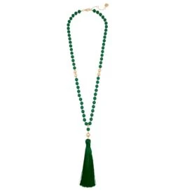 Zenzii Matte Beaded Necklace With Tassel Emerald