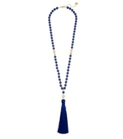 Zenzii Matte Beaded Necklace With Tassel Navy