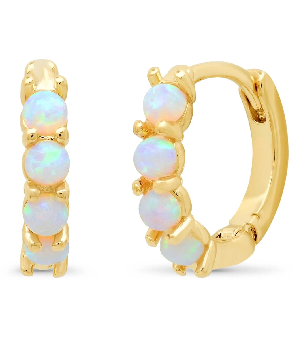 TAI Jewelry Gold Huggies With Opal Accents 1 TAI Jewelry Gold Huggies With Opal Accents
