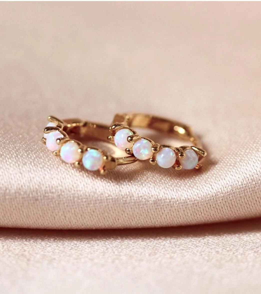 TAI Jewelry Gold Huggies With Opal Accents 2 TAI Jewelry Gold Huggies With Opal Accents - Image 2