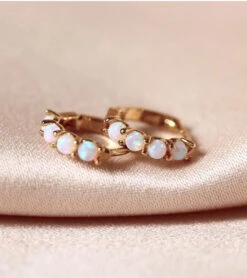 TAI Jewelry Gold Huggies With Opal Accents Gold