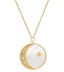 TAI Jewelry Pearl Star And Moon Coin Necklace Gold