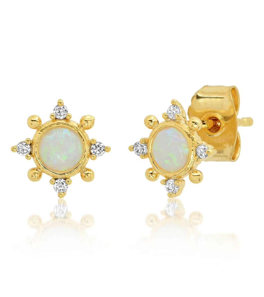 TAI Jewelry Opal Circle CZ Cluster Studs Gold 1 TAI Jewelry Opal Circle CZ Cluster Studs Gold