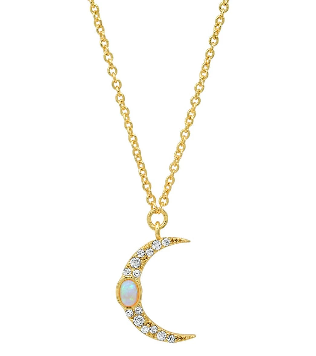 TAI Jewelry Pave Moon Pendant With Opal Accent Gold 1 TAI Jewelry Pave Moon Pendant With Opal Accent Gold