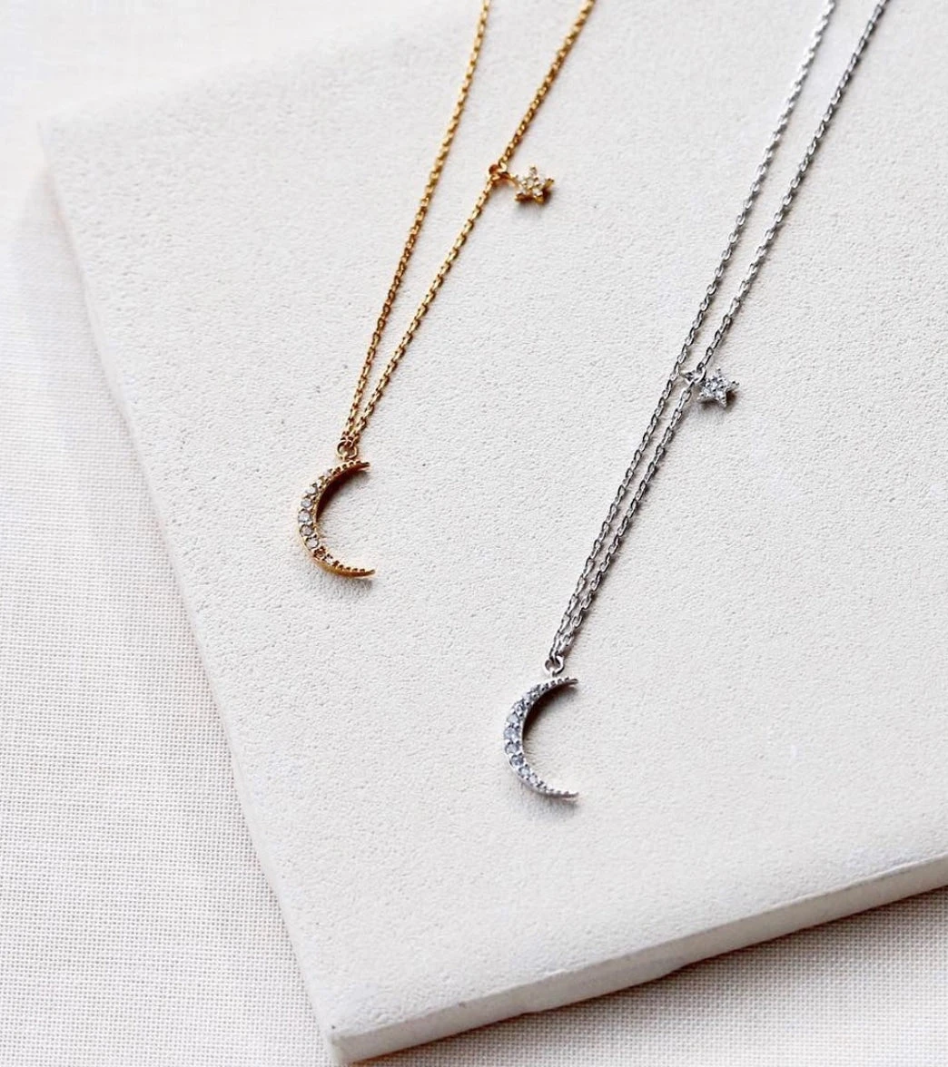 TAI Jewelry Moon Pendant With Star Charm Gold 1 TAI Jewelry Moon Pendant With Star Charm Gold