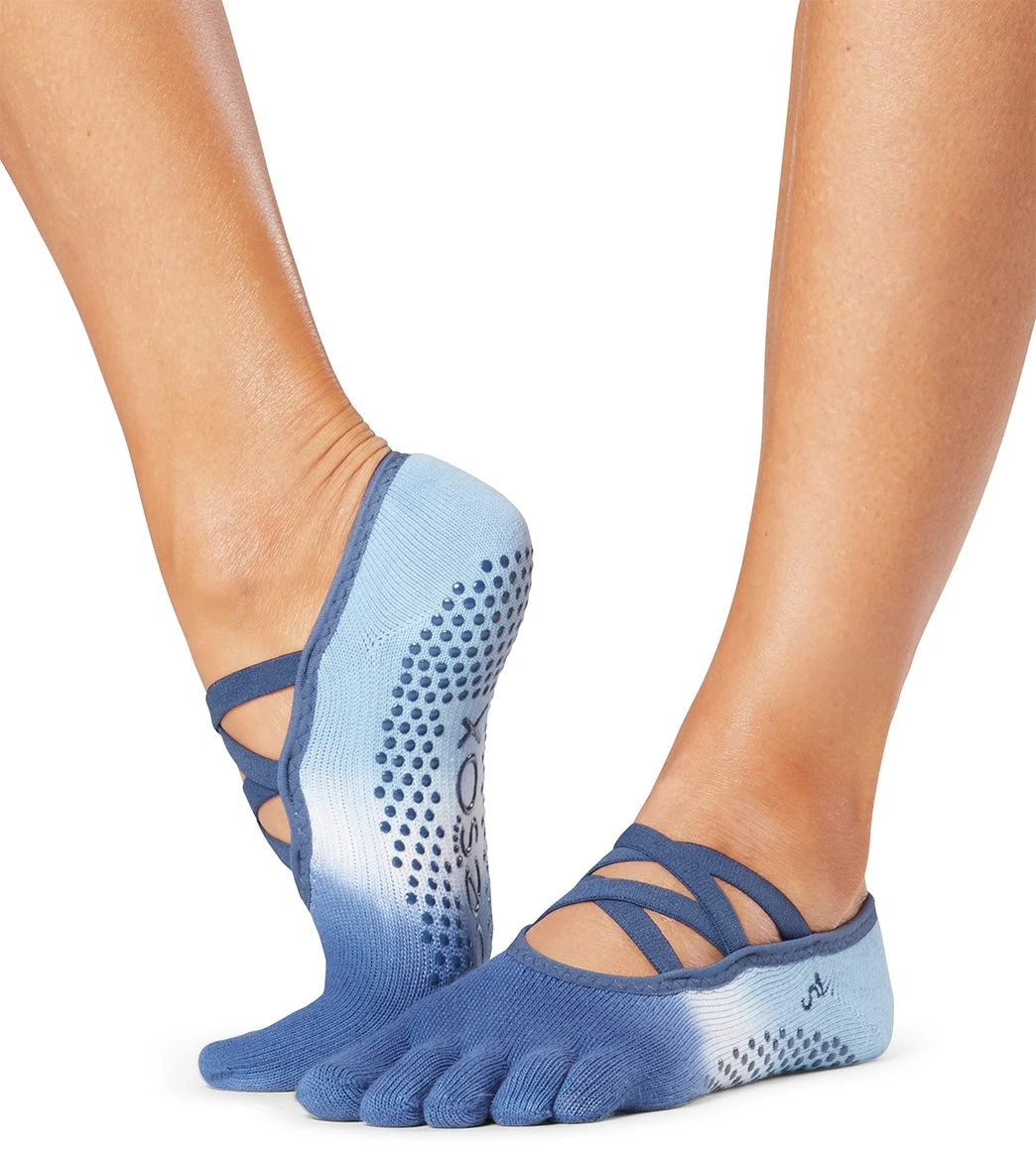 Toesox Elle Full-Toe Yoga Grip Socks Deepwater Ombre Stripe 2 Toesox Elle Full-Toe Yoga Grip Socks Deepwater Ombre Stripe - Image 2